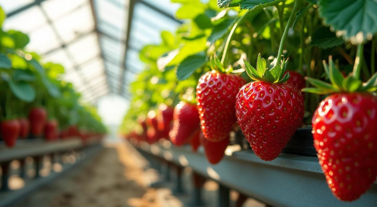 空中にぶら下がって栽培される香川県のさぬきひめ