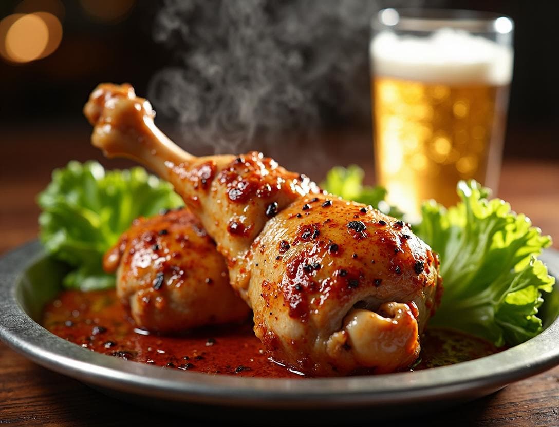 スパイスが香る香川名物・骨付鳥と付け合わせのキャベツ